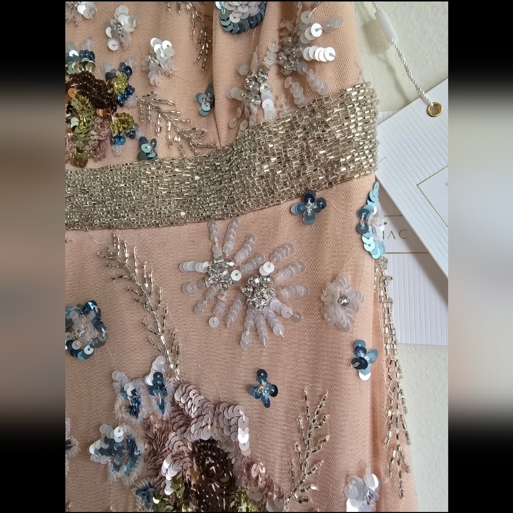 NEW! Mac Duggal,  Floral Sequin Maxi Dress in Pink Nude/Multi Sequins, Size 2 - Picture 8 of 11